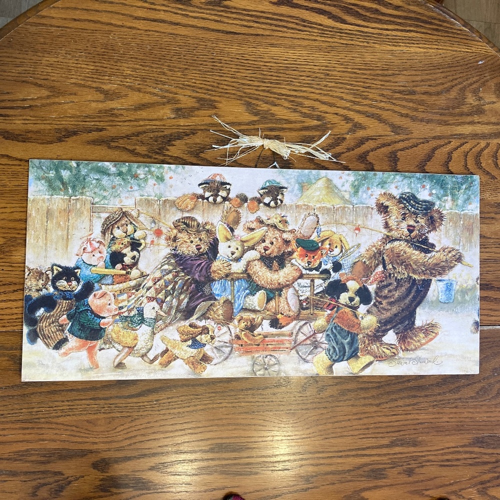 Bear Parade wooden wall hanging 11” x 24”